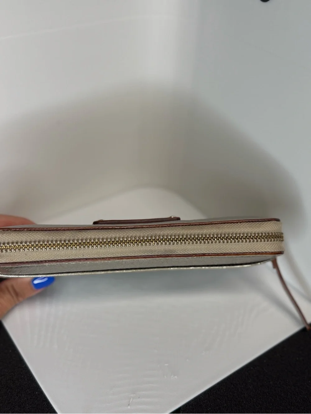 Kate Spade Metallic Silver Zip-Around Wristlet Wallet